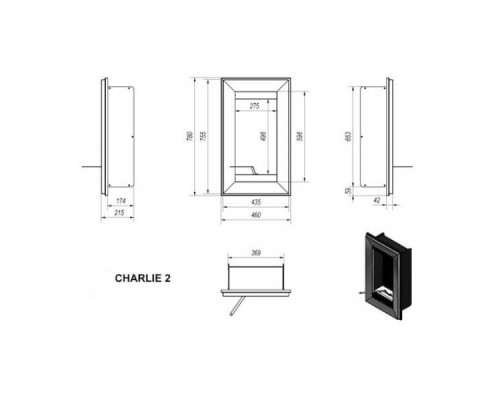 Биокамин встраиваемый Kratki CHARLIE 2 черный, TUV